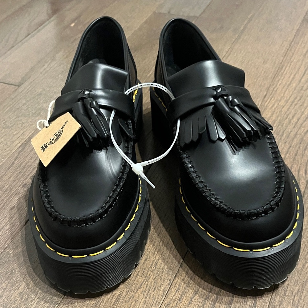 Dr. Martens Adrian Black Loafers with Yellow Accents
